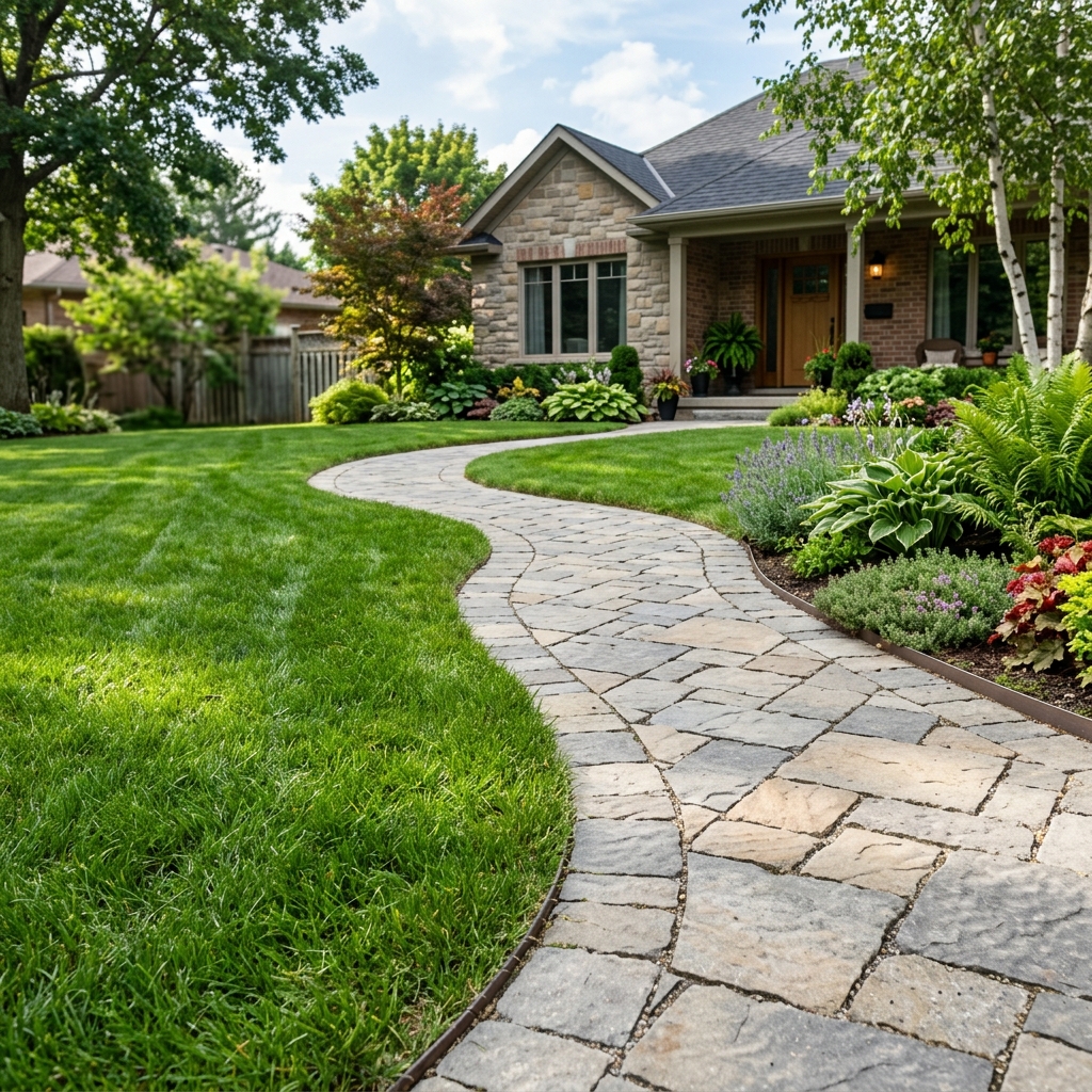 Interlocking front yard entrance walkway